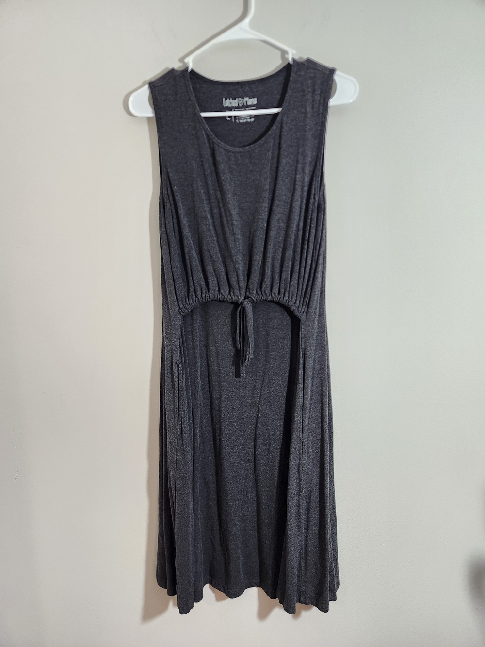 Latched Mama Cotton Sleeveless Breastfeeding Midi Dress Charcoal Gray Nursing